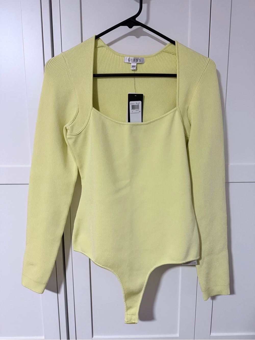 GUESS Pale Yellow Long-Sleeve Square Neck Bodysuit